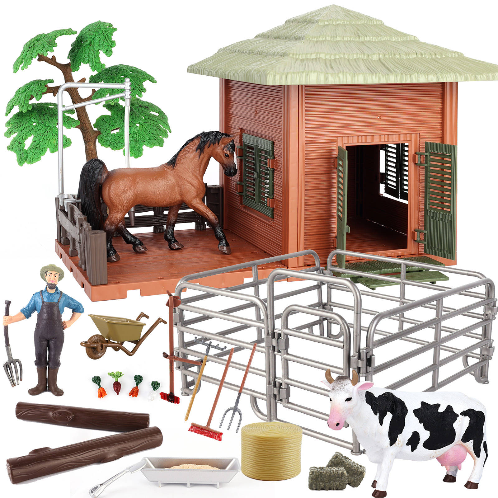 Farm Playset with Farmer Fance Cow #09984